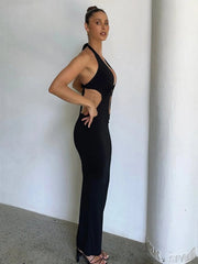 2023 Spring Women Sexy Backless V-Neck Robe Stretchy Elegant Slim Party Bodycon Dress Lace-up Halter Women Y2K Streetwear