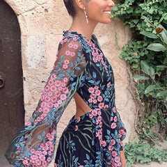 Elegant Maxi Dress 2023 Spring Summer Women's Clothes Sexy Backless Slim Print Dress Outfits For Women Vestidos