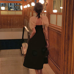 Retro Black Dress Summer Fashion Square Collar Backless Women Dresses Elegant French Puff Sleeve Women's Maxi Dress Sundress New