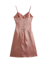 2023 Summer Women Vintage Polka Dot Satin Sling Dress Sexy Sleeveless V Neck Ladies Knee Length Dresses