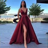 Spaghetti Straps Side Slit Floor Length Evening Dress