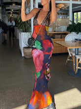 Elegant Tie Dye Floral Chiffon Dress Summer Sexy Women Backless Lace Bodycon See Through 2023 Beach Party Vestidos
