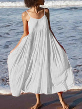 Women Boho Spaghetti Strap Big Swing A Line Long Dress Solid Cotton Sexy Beach Fashion White Black Blue Dresses Vestidos