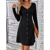 Autumn Dresses 2023 New Knitted Solid Color V-neck Long Sleeve Vestidos Ladie Fashion Elegant Slim Cropped Knitteds Dress MsChuh