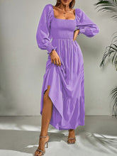 Square Neck Shirred Ruffle Hem Dress
