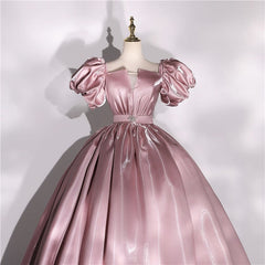 Hoobd Classic Satin Quinceanera Dresses Puff Sleeve V-neck Ball Gown Simple Party Dress Elegant Prom Formal Vestidos Real Photo