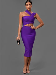 Bandage Dresses for Women Purple Bodycon Dress Evening Party Elegant Sexy Cut Out Midi Birthday Club Outfit Summer New