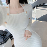 Fashion Korean Mini Dresses Female Autumn Winter 2023 Sexy Bodycon Wrap White Short Women's Sweater Knitted One-piece Dress Hit