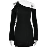 2023 Summer Sexy Strapless Longsleeve Hollow Out Mini Dress For Women Bandage Slim Inclied Shoulder Dress Party Night