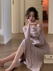 Summer Spring New Elegant Long Sleeve Off Shoulder Dress
