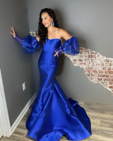Mikado Prom Dress 2k23 Removable Puff Sleeves Cut-Out Mermaid Lady Preteen Teen Girl Pageant Gown Formal Party Hoco Royal Plus
