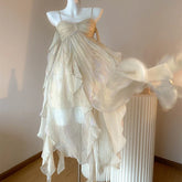 France Fashion Irregular Beach Strap Dress Female Elegant Chiffon Fairy Party Vestidos Korea Summer Casual Clothing