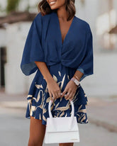 V Neck Floral Print Layered Cascading Dress