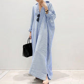 2023 Single Breasted Loose Maxi Dress Stripe Button Down Oversized Dress Long Sleeve Casual Blouse Dresses 5XL Plus Size Dress