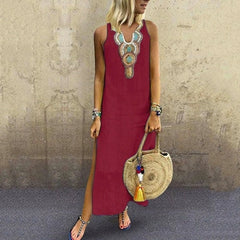 2023 Spring Fashion Women's Long White Dress V-neck Sleeveless Casual Dresses Female Summer Loose Beach Bohemian Clothes Ladies