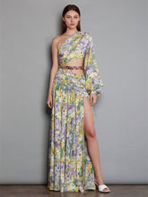 Sexy Slanted One Shoulder Slim Chain Floral Maxi Dress