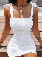 Summer Fashion White Sling Strapless Folds Mini Slim Pencil Print Tank Dress