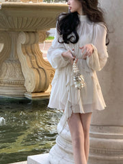 2023 Summer Beach Style Chiffon Y2k Mini Dress Office Lady Casual Long Sleeve Elegant One Piece Dress Korean Fashion Clothing