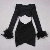 2023 Fashion Feather Mesh Bandage Womens Two Peice Sets Blazer Mujer Top Mini Dress Sexy Dresses