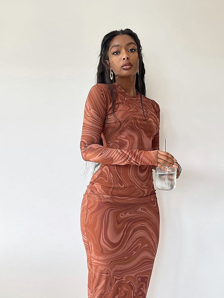 Long Sleeve Bodycon Dresses For Women Evening Party Clothes O-neck Mid Hoobd Long Sleeve Bodycon Dresses For Women Evening Party Clothes O-neck Mid Hoobd
