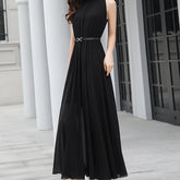 Simple Elegant Ladies Sleeveless Black Red Chiffon Long Dresses