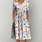 Dresses O-neck Knee-length Casual Print Empire Pullover Cotton Loose Women's Clothing Short Sleeve Summer Comfortable Leisure