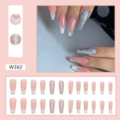 24pcs False Nails Tips with Glitter Design Press on Stick-on Nail Tips for Women and Girls