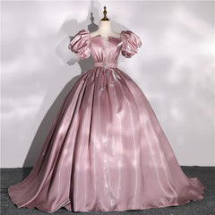 Hoobd Classic Satin Quinceanera Dresses Puff Sleeve V-neck Ball Gown Simple Party Dress Elegant Prom Formal Vestidos Real Photo