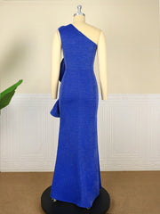 Shiny Gown Glitter Big Ruffle Irregular Bodycon Maxi Dress