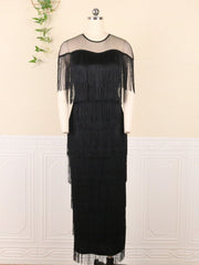 2023 Women Fringe Party Dresses Elegant Net Shoulder Sleeveless Large Size Long Dress for Birthday Dinner Event Wedding Guest