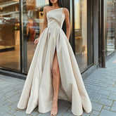 Elegant Strapless High Slit Party Dress Women Sexy Off Shoulder Slim Long Dress Summer Fashion Backless Solid Big Hem Dress