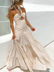 Elegant Halter Long Dress for Women Sleeveless Beach Boho Maxi Dress Summer Backless Midi Sundress Vestido De Mujer Vintage