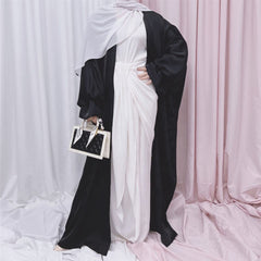 Hoobd Ramadan Eid Fashion Puff Sleeve Muslim Abayas Soft Robe Musulmane Abaya Elegant Silky Muslim Arab Worship Service Clothing