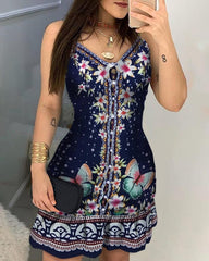 Women Tropical Print Sleeveless Casual Dress Casual Mini Dress Vacation Fmmle Dress