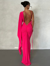 Rose Red Backless Maxi Dress Women Sexy Ruched Evening Party Dresses Fashion Elegant One Shoulder Slim Long Summer Dress 2023