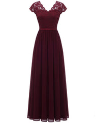 Hoobd Women's Elegant Vintage V Neck 3/4 Sleeve Floral Lace Chiffon Wedding Bridesmaid Maxi Dress Long Formal Dresses