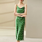 Summer Green Polka Dot Sexy Sundress for Women 2024 Elegant Dresses Shirring Lace-Up Sleeveless Midi Beach Dress