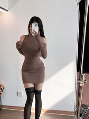 Grape Purple High Neck Slim Body Mini Dress Women Hot Girls Sexy Slim Hip Wrap Dresses Long Sleeve Winter 8WOL