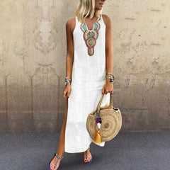 2023 Spring Fashion Women's Long White Dress V-neck Sleeveless Casual Dresses Female Summer Loose Beach Bohemian Clothes Ladies