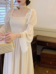2023 Summer French Vintage Elegant Midi Dress Party One Piece Dress Korean Women Beach Style Even Party Dress Office Lady Chic