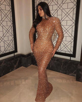 Gown Birthday Maxi Dress Chic Sparkly Tassel Fashion Night Club Party Women's Dresses Long Sleeve Backless Golden Sexy