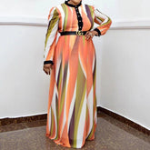 Contrast Fashion Trend Sashes Long Sleeve Large Floor-Length Dresses