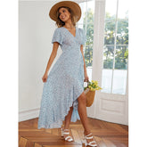 2023 New Boho Wrap Dress V-neck Flying Sleeve Maxi Dress Mujer Printing Sweet Long Dresses Chic Vestidos Ruffled Bandage Dress