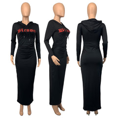 Autumn Winter Hooded Long Dress Women Long Sleeve Bodycon Dresses 2023 Fashion Clothes Hoodie Casual Solid Streetwear Clothing
