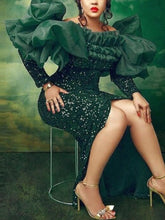 Cocktail Dresses For Women Evening Party Women's Green Dress Formal Off Shoulder Sequin Velvet Long Dress Fall Winter Elegant Sparkly Birthday Party Cocktail Even Gown