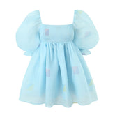 Summer Women Sky Blue Plaid Organza Dress