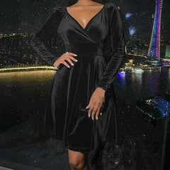 Sexy Club Party Women Dress New Fashion Long Sleeve Bodycon Dress V-Neck Ruched Midi Dresses For Women Winter
