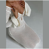 Fashion Hollow Out Backless Knitted Dress Women Sexy V-neck Flare Full Sleeve Long Dresses 2023 Summer Solid Beach Vacation Wear