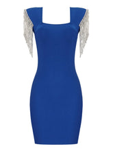 Hoobd New Ladies Summer Fashion Ladies Sexy Tassel Diamond Crystal Black Bodycon Bandage Dress Elegant Evening Party Dress