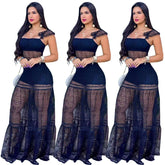Perl Sexy Mesh Stitching Sling Zipper Dress See Through Lace Skirt Transparent Women's Clothing Charming Chic Outfit for Ladies
